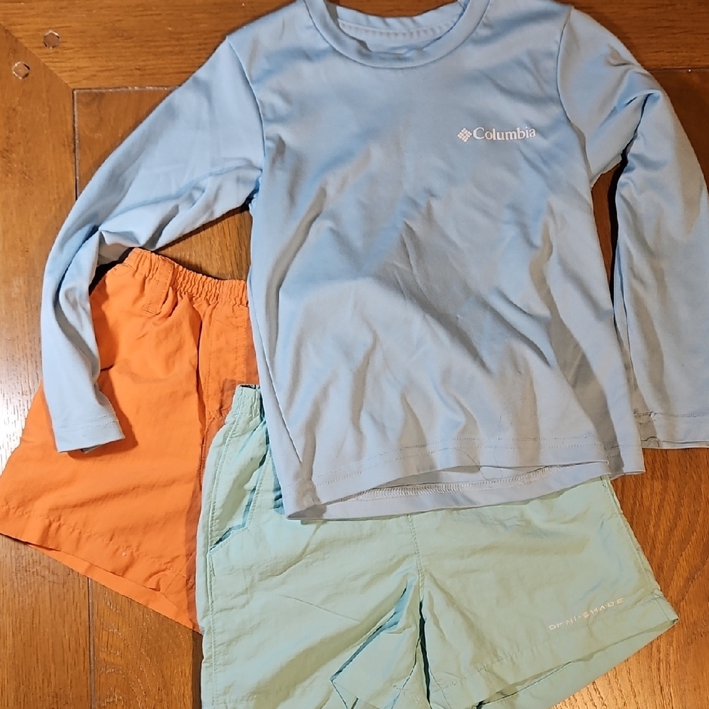 Columbia Light Blue Shirt with Orange and Mint Shorts